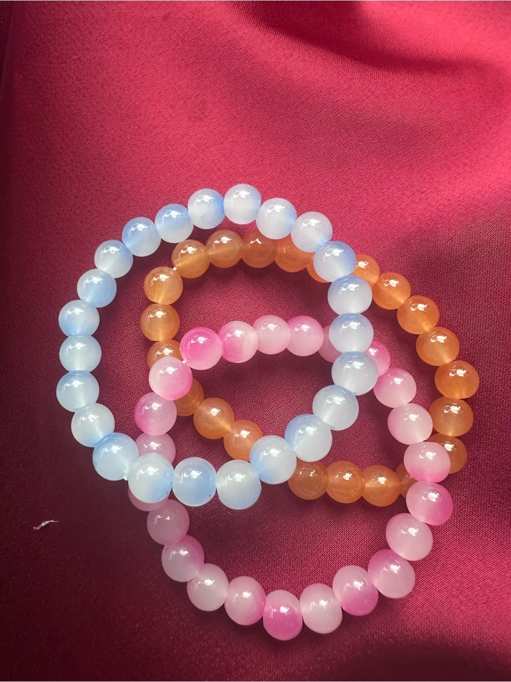 Blue, Pink, and Orange Beaded Stretch Bracelet Set - Women Jewelry